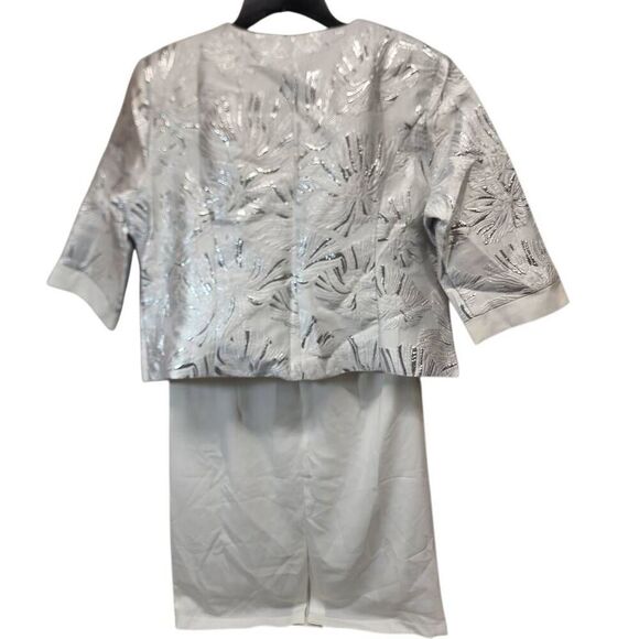 Women's 12 White Two Piece Dress Church Suit Formal Jacquard Embroidery Jacket - Picture 5 of 15